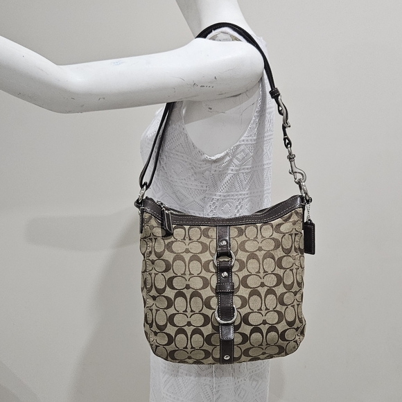 Coach Signature Jacquard Brown/Tan Crossbody/Shoulder Bag - Picture 2 of 12